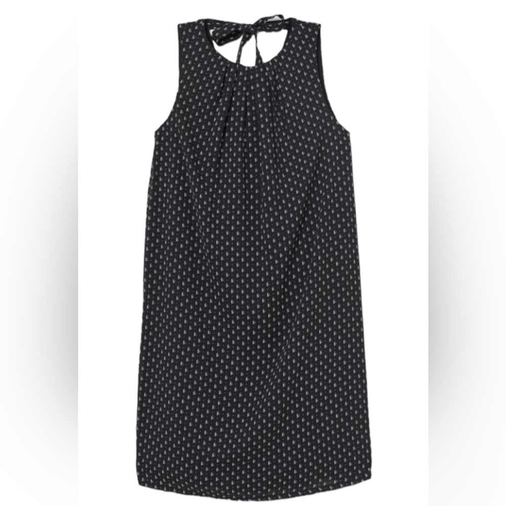 H&M Shift Dress Black 12 White Sheer Overlay Knee Length Sleeveless Sz 12